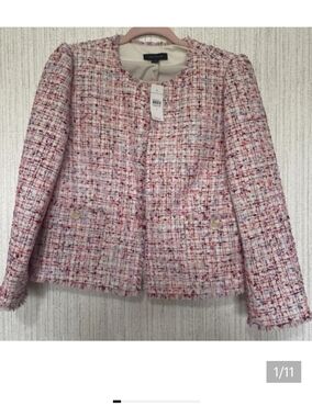 NWT Ann Taylor Size 8 Tweed Jacket Colorful Fringe Accents